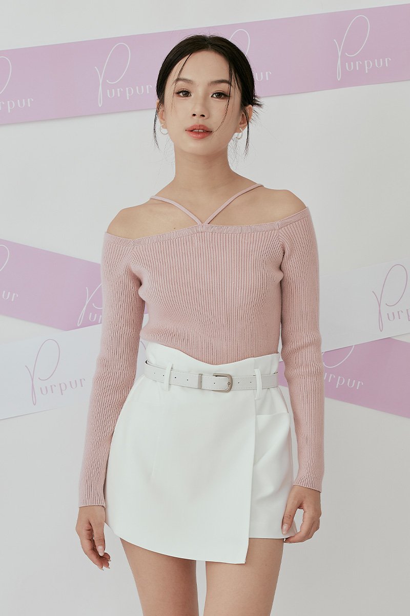 [RESTOCK] Jennie Two Way Halter Off Shoulder Knit Top Blush