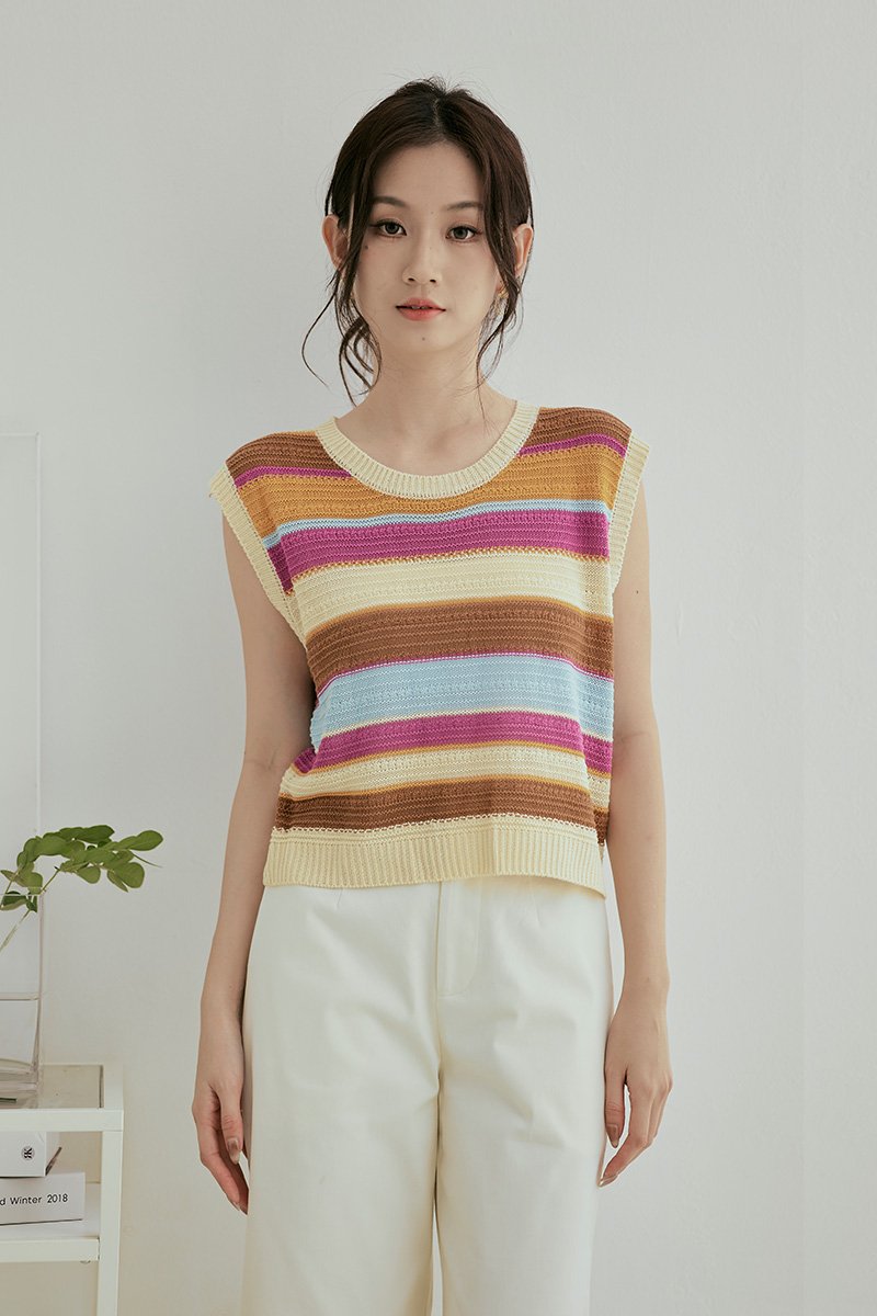 [BACKORDER] Mexi Multi Coloured Striped Knit Top Cream