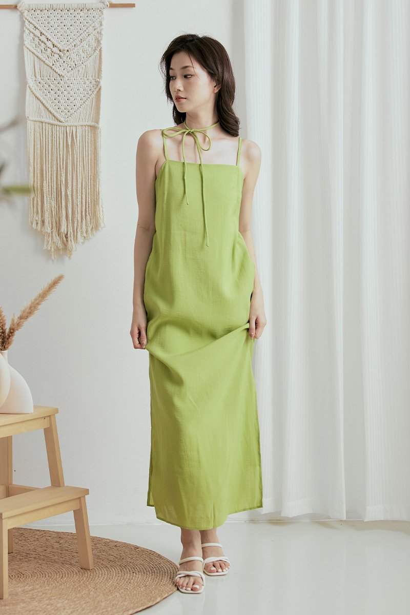 Vacay Side Slits Self-Tie Maxi Dress Apple Green