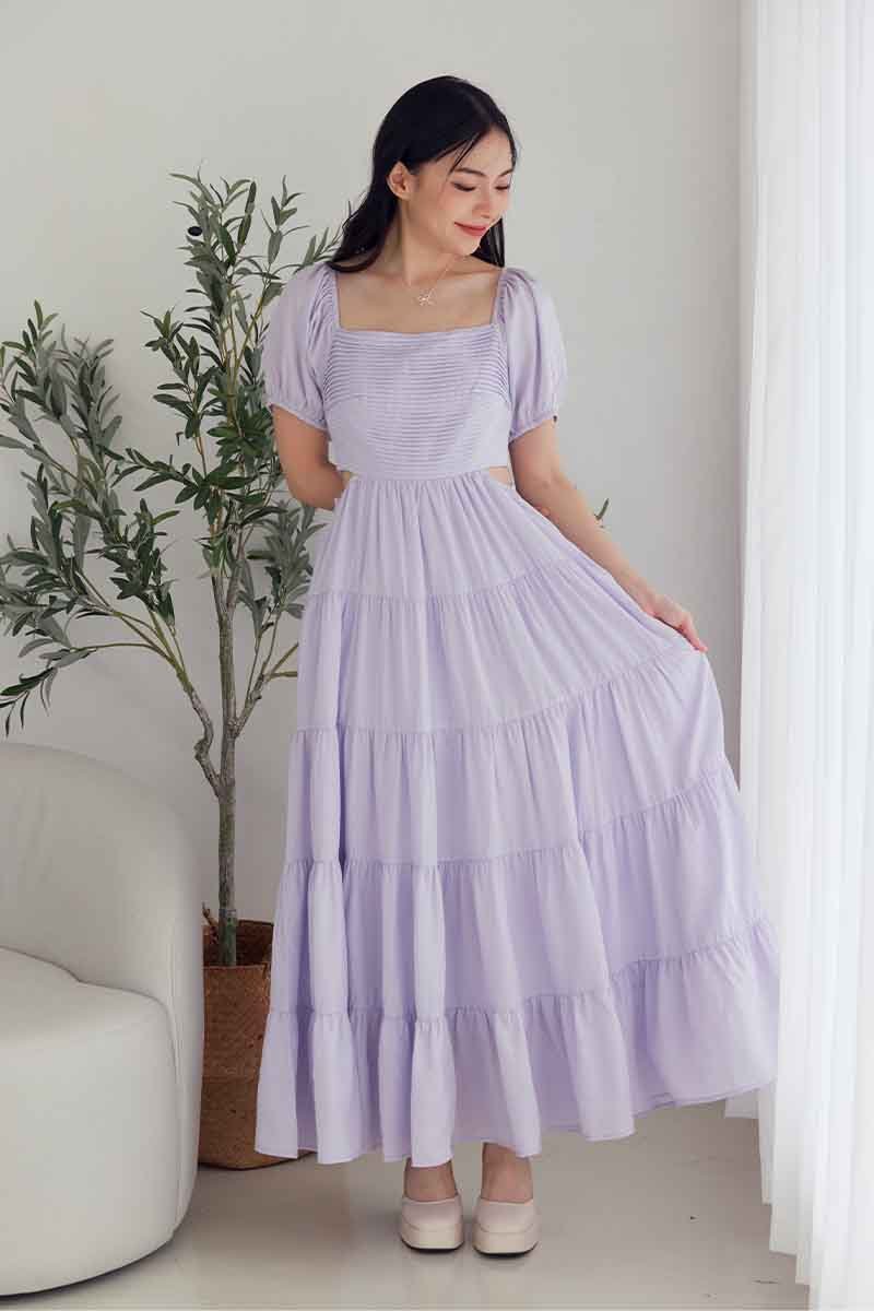 Camila Side Cut-Out Tiered Maxi Dress Lilac