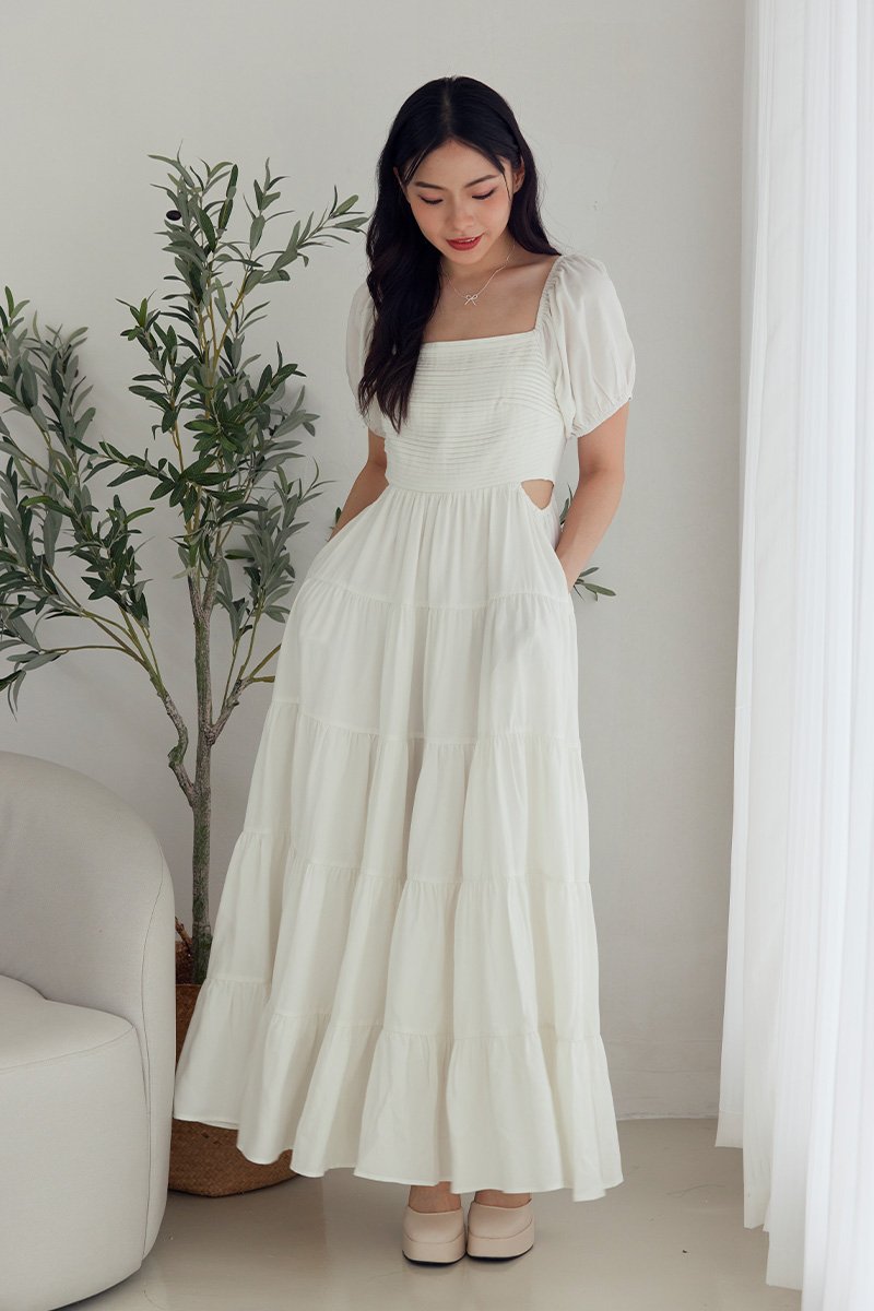 Camila Side Cut-Out Tiered Maxi Dress Ivory