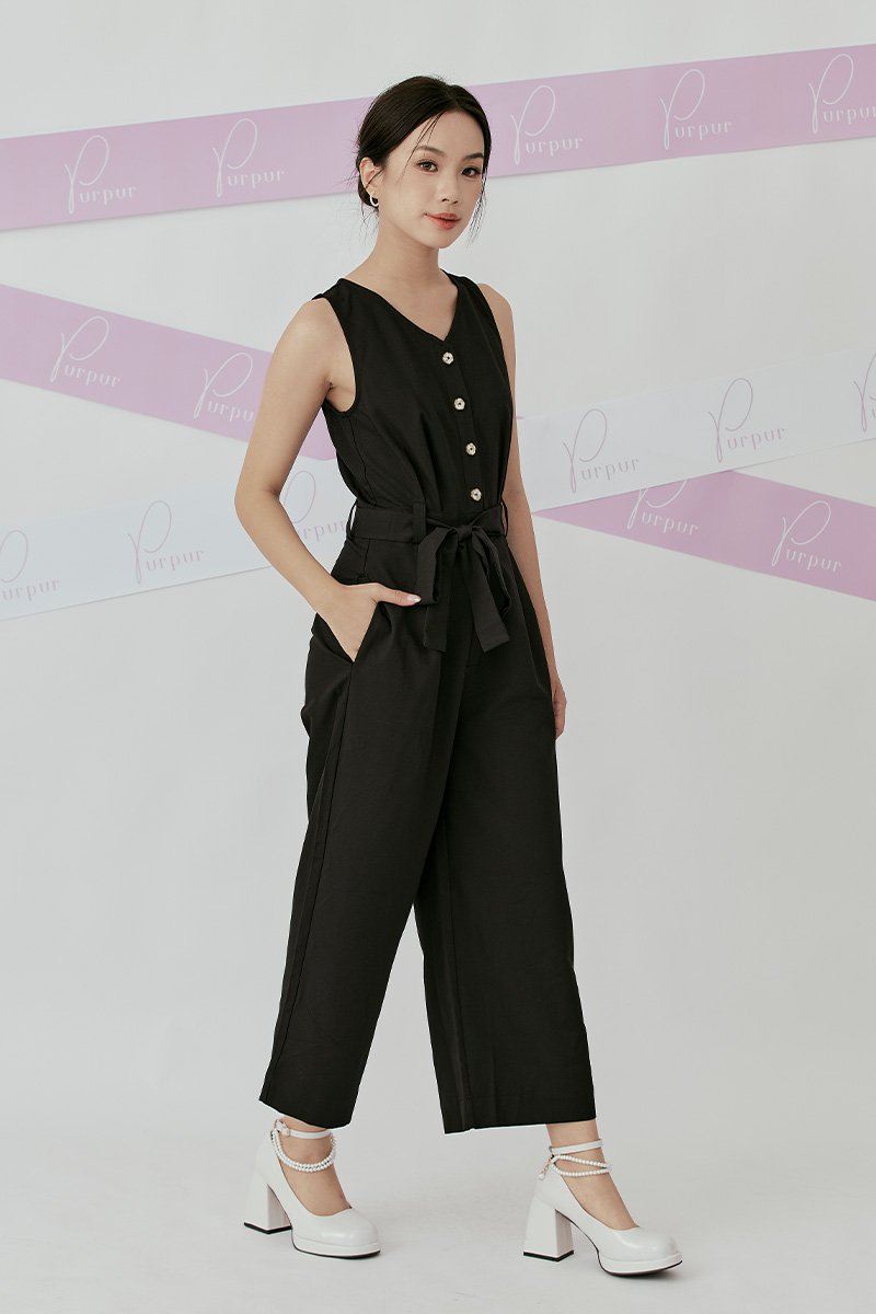 Valen Sash Tie Maxi Jumpsuit Black