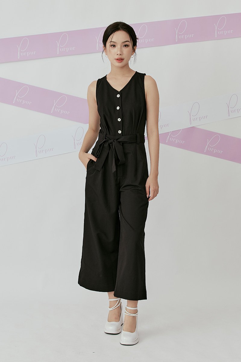 Valen Sash Tie Maxi Jumpsuit Black