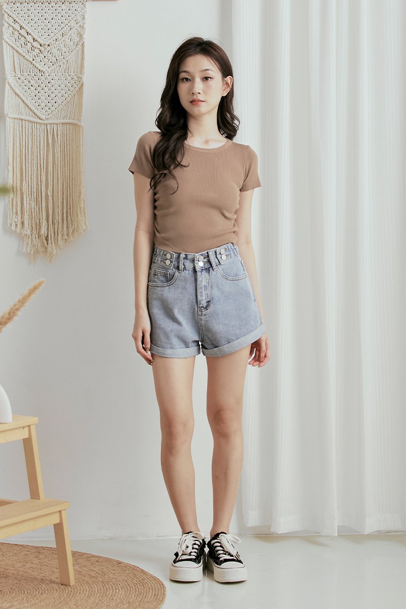 Leith Side Ruched Knit Top Mocha