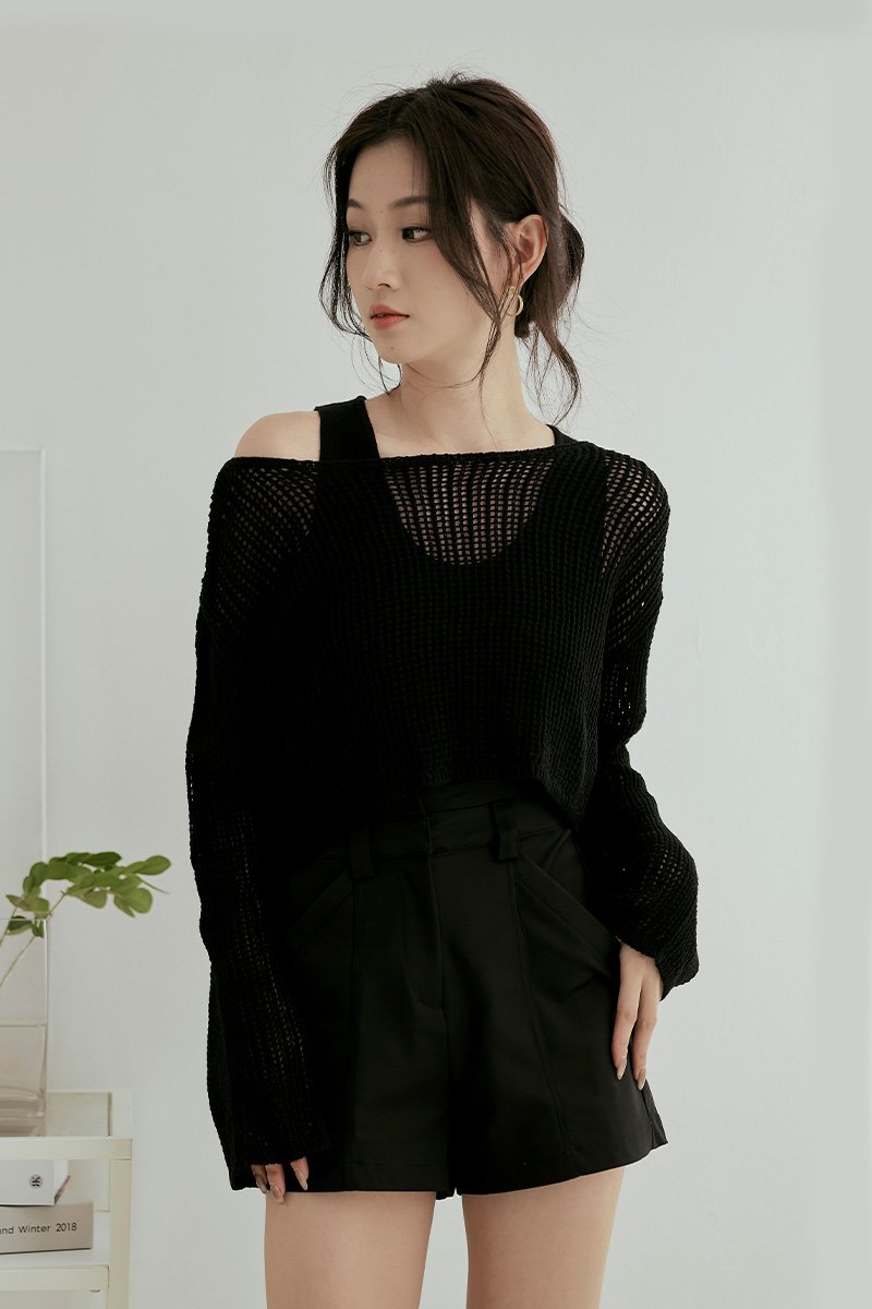Claudette Cropped Mesh Shrug Sweater Black