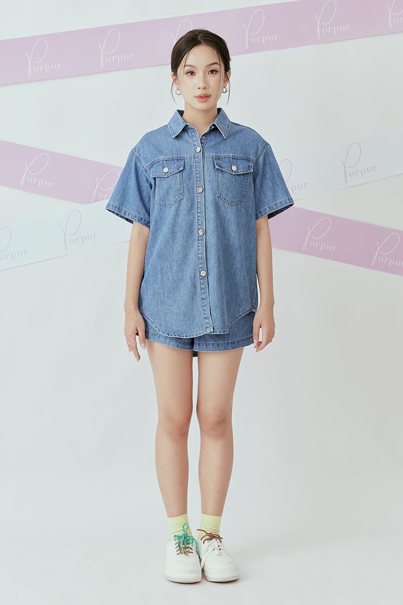 On The Go Oversized Denim Shirt Dark Wash