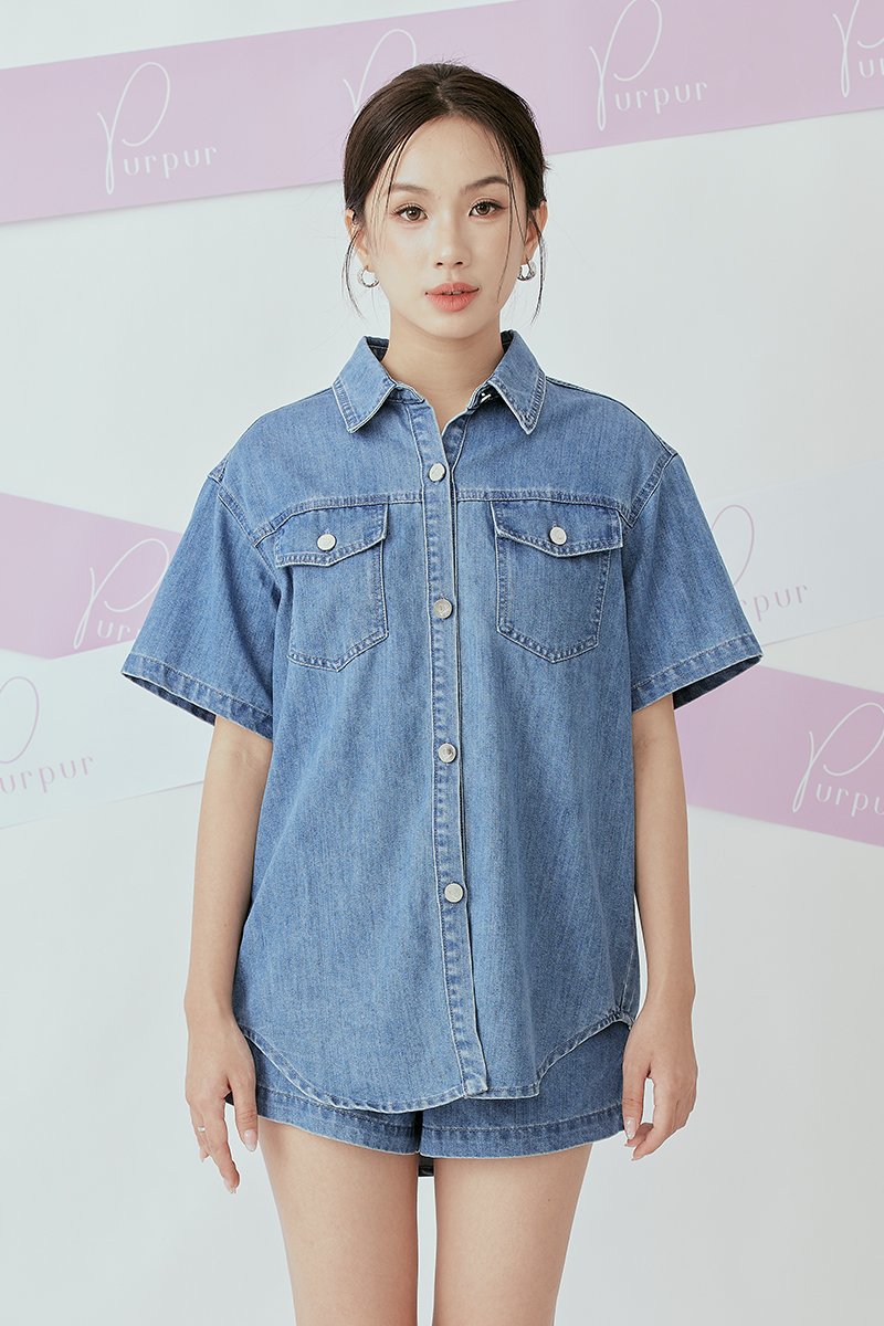 On The Go Oversized Denim Shirt Dark Wash