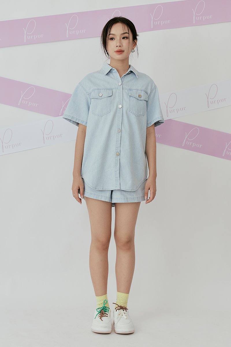 [RESTOCK] On The Go Oversized Denim Shirt Light Wash