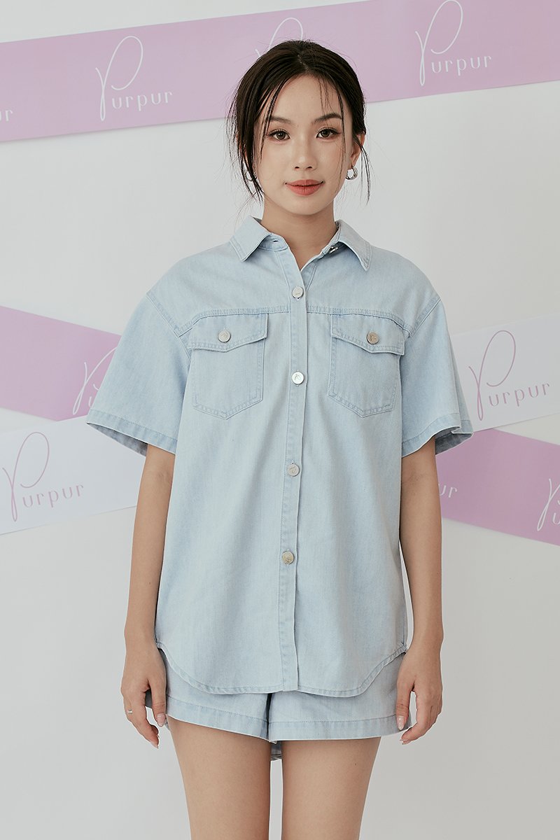 On The Go Oversized Denim Shirt Light Wash