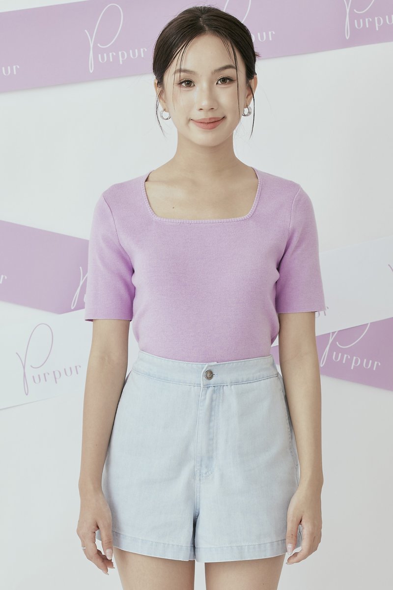 Svera Square Neck Knit Top Lilac