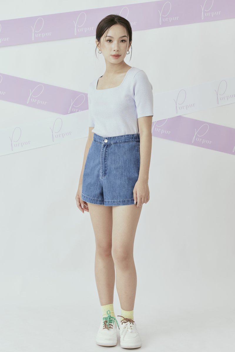 On The Go Elasticated Denim Shorts Dark Wash