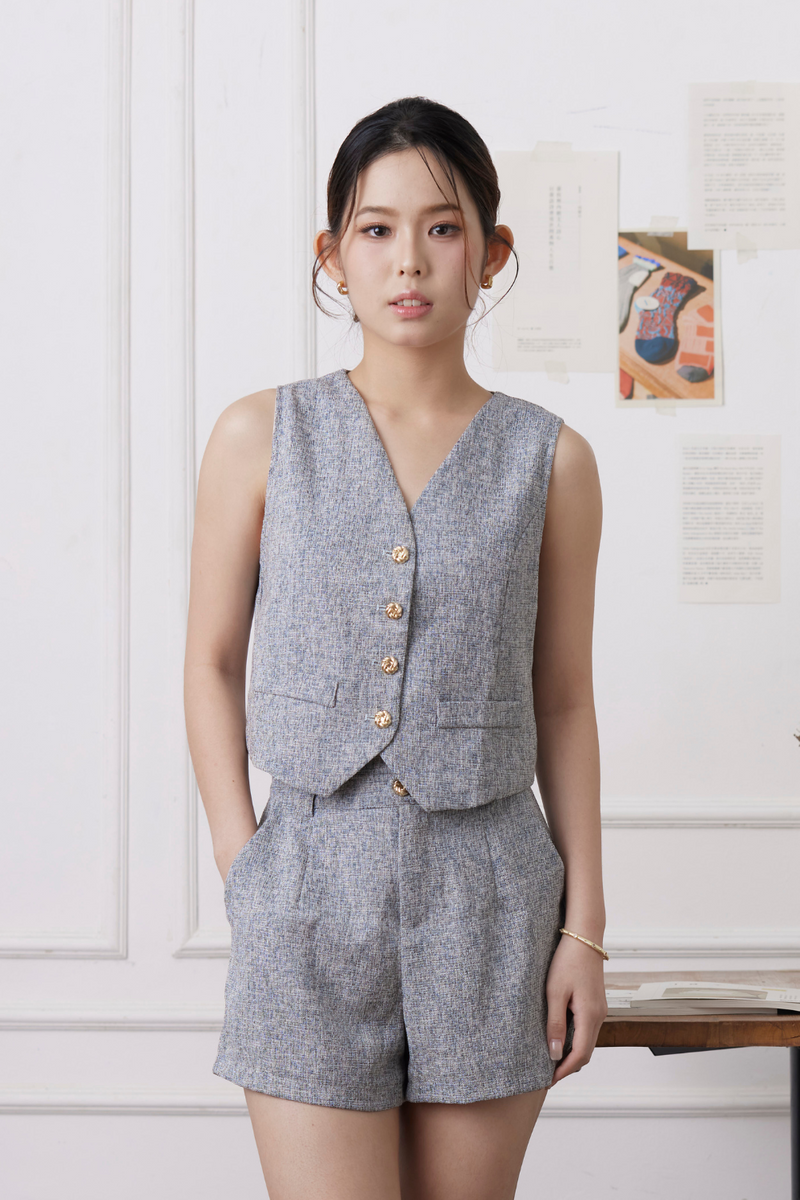 Windsor Tweed Vest Top Grey Blue