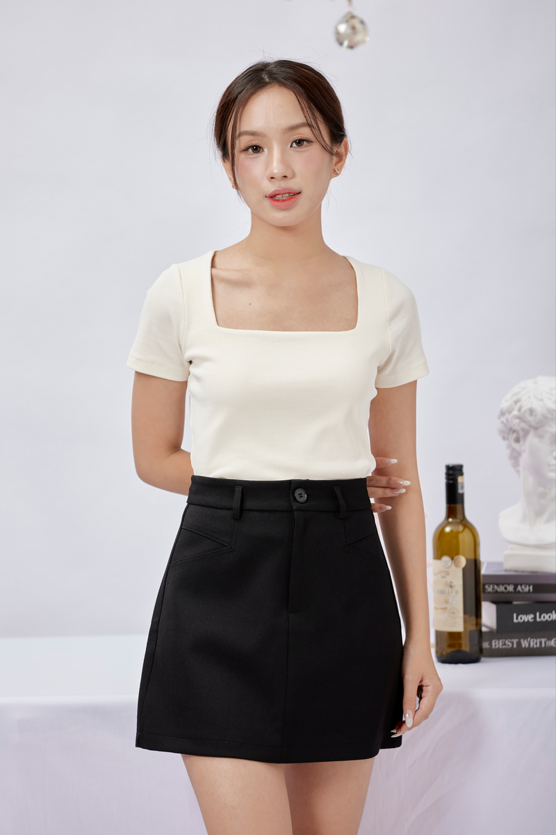 Curie Square Neck Top Beige