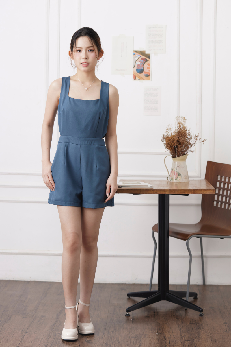 Clara Sleeveless Romper Grey Blue