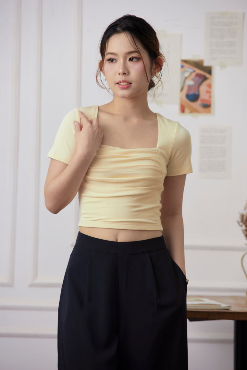 [RESTOCK] Polly Pleated Top Mustard