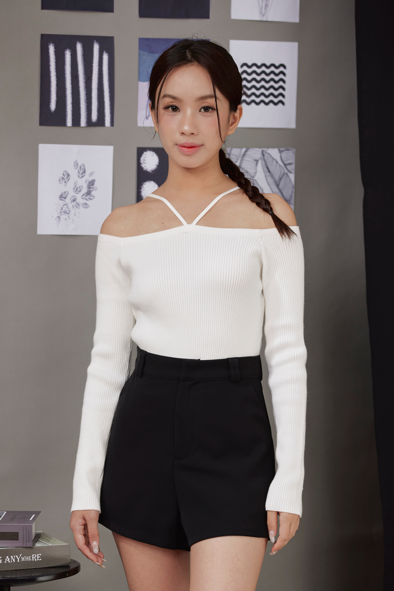 [RESTOCK] Jennie Two Way Halter Off Shoulder Knit Top Ivory