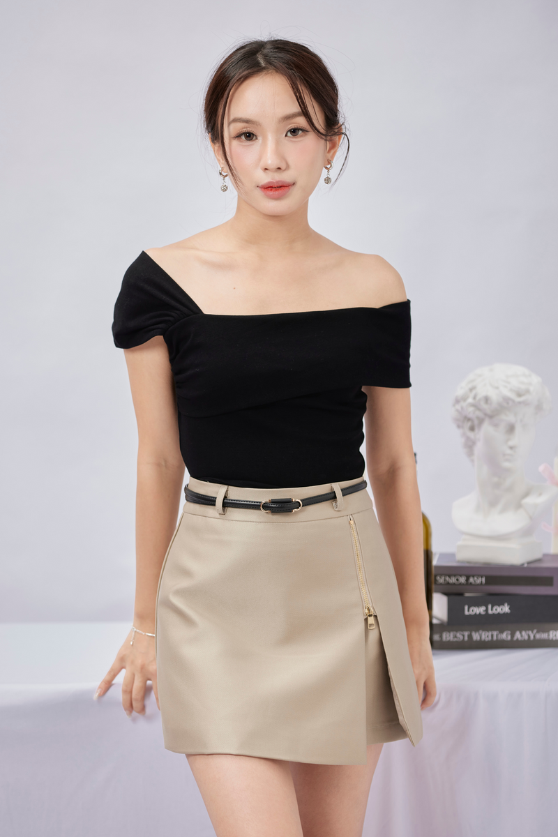 Demi Metal Zip Skirt Sand