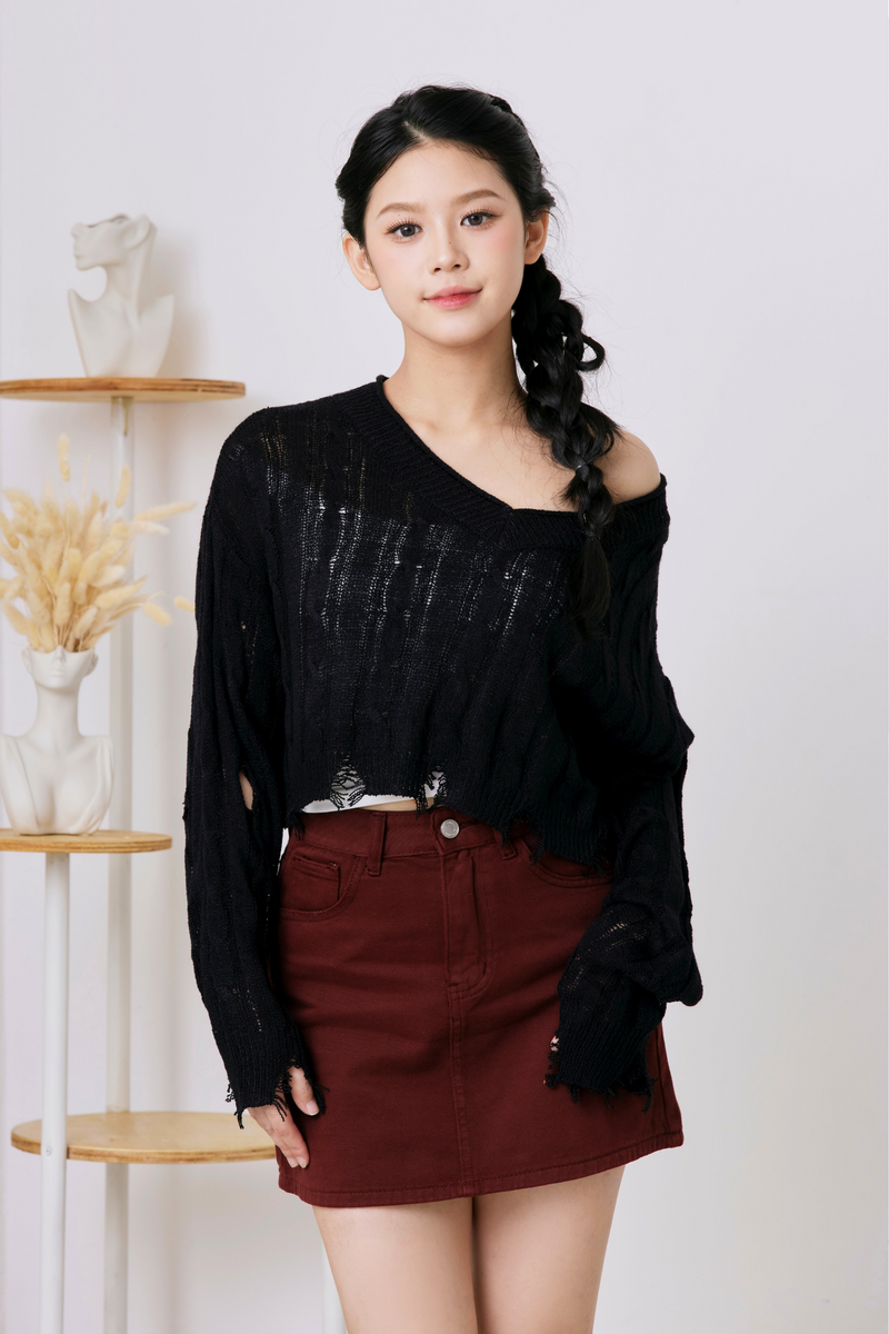 Freya Edge Knit Top Black