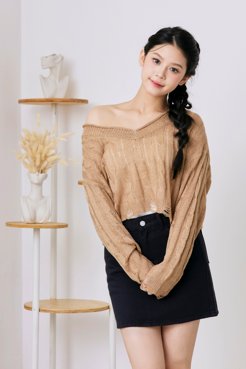  Freya Edge Knit Top Khaki