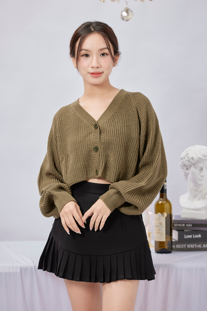 Nina Long Sleeved Knitted Cardigan Olive