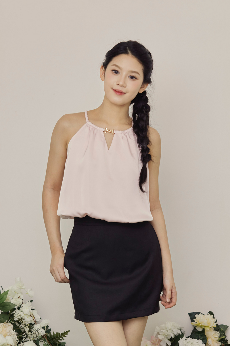 Luxe Halo Satin Halter Crop Top Blush