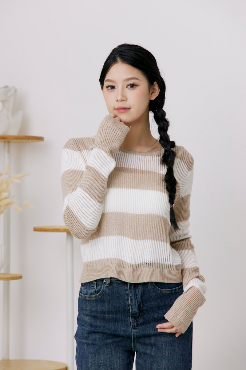 [BACKORDER 2] Bae Striped Knit Sweater Oat