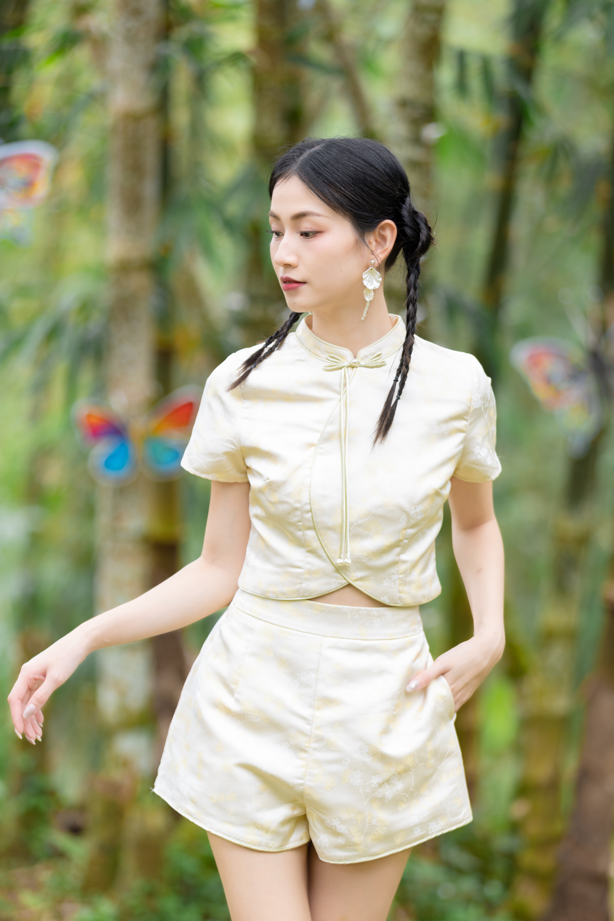 [RESTOCK] Orient Cheongsam Jacquard Ribbon Top Yellow