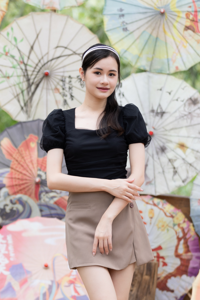 [Backorder] Eleanor Mesh Puff Sleeve Top Black