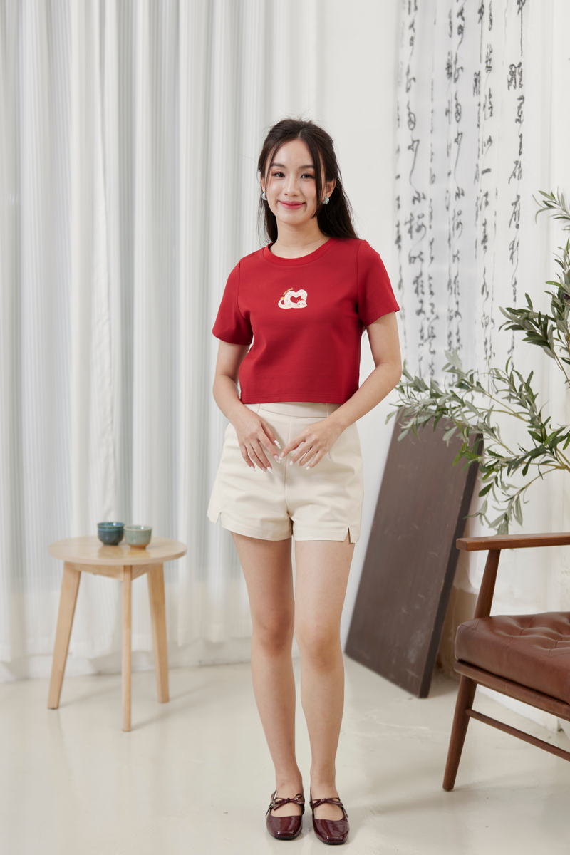 蛇heart embroidery Crop Top Scarlet