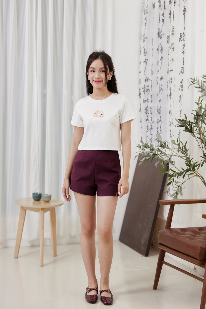 蛇heart embroidery Crop Top Ivory