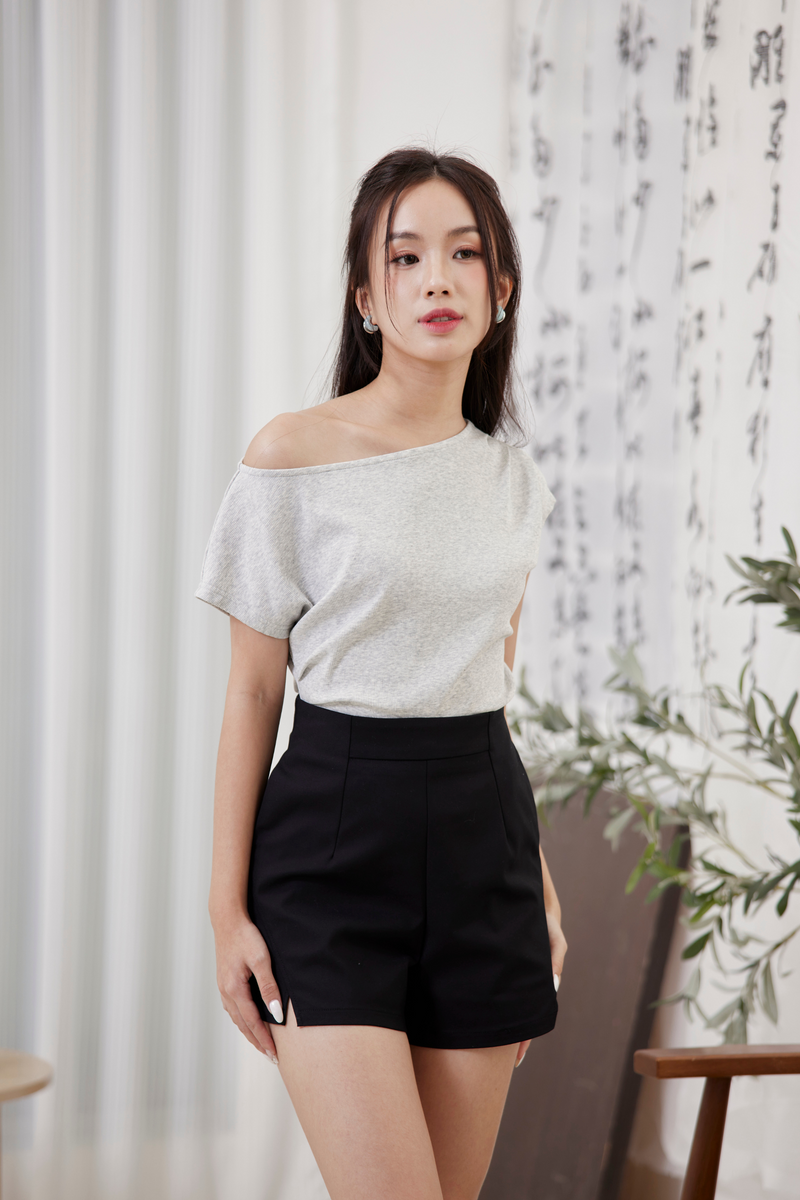 Lunar Asymmetrical Ruched Top Grey