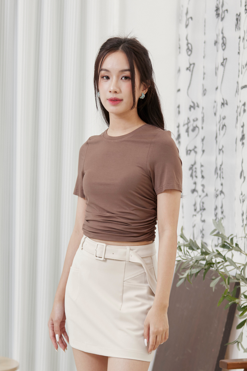 Elena Ruched Side Top Khaki