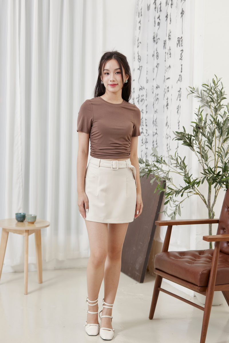 Elena Ruched Side Top Khaki