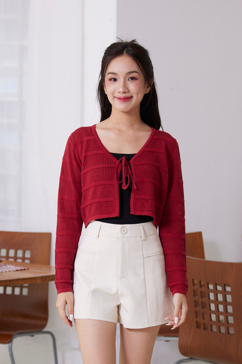 Fawn Tie-Front Cardigan Scarlet