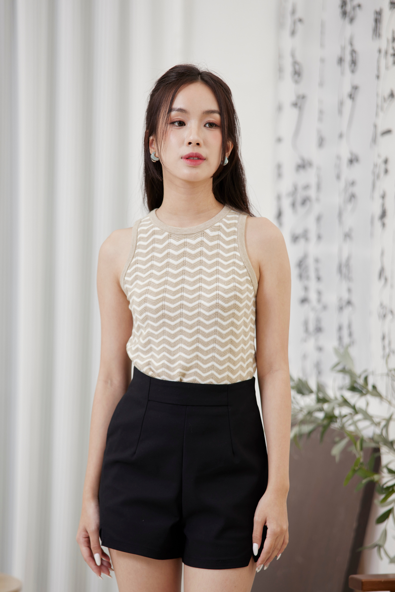 Elara Zig Zag Weaving Knit Top Khaki