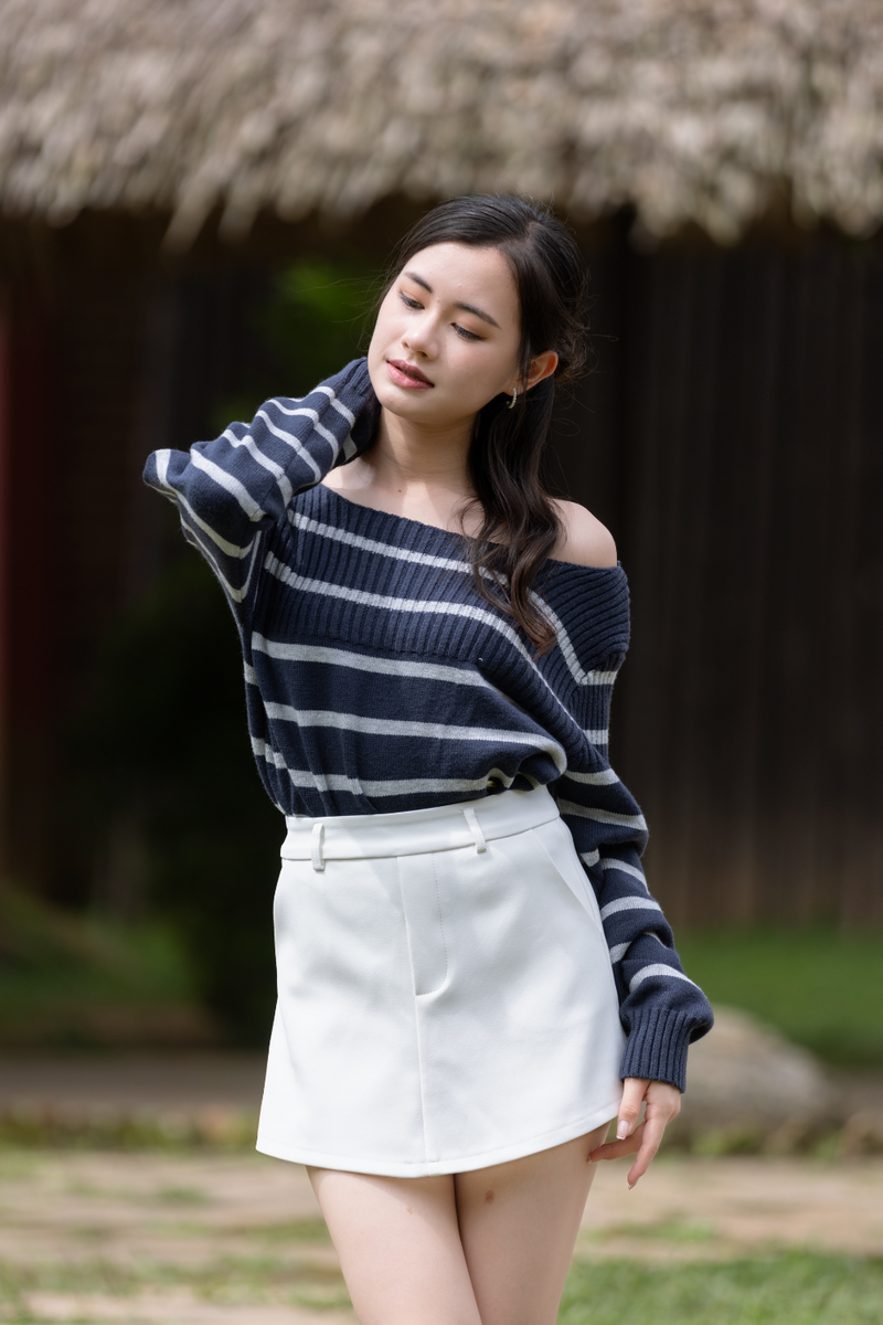 Boa Off Shoulder Stripe Top Midnight