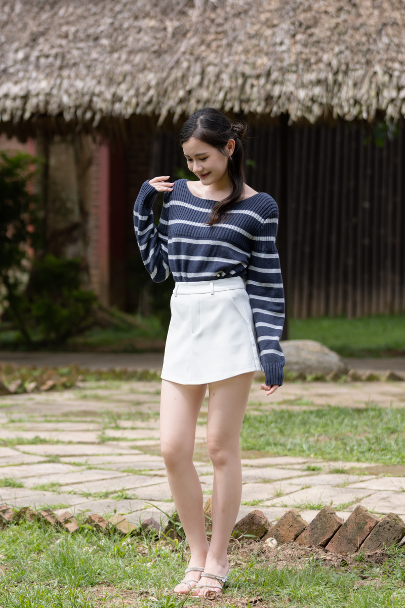 Boa Off Shoulder Stripe Top Midnight