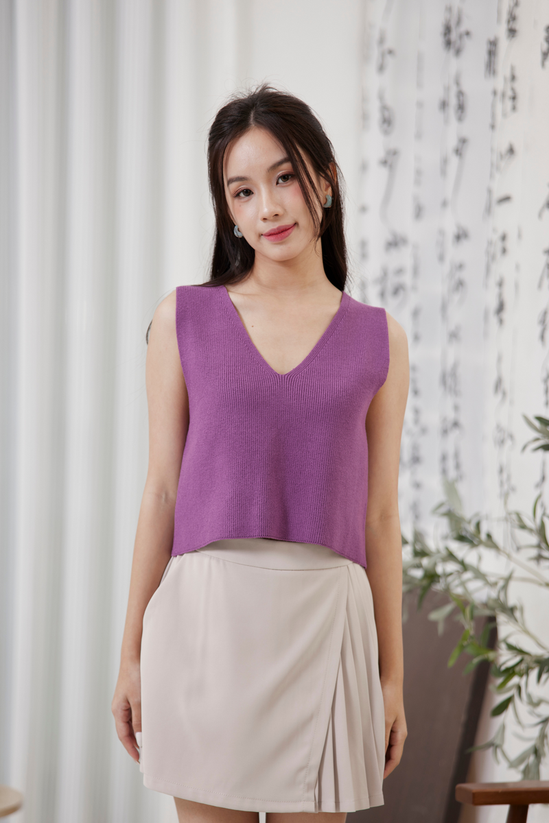 [RESTOCK] Elora Back Ribbon Cut-Out Knit Vest Top Purple