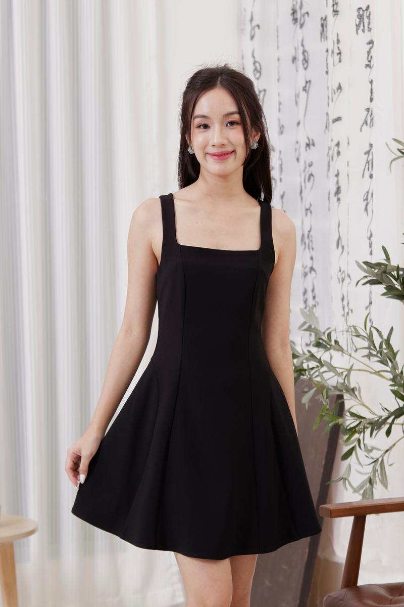 Eterna Thick Strap Flare Dress Black