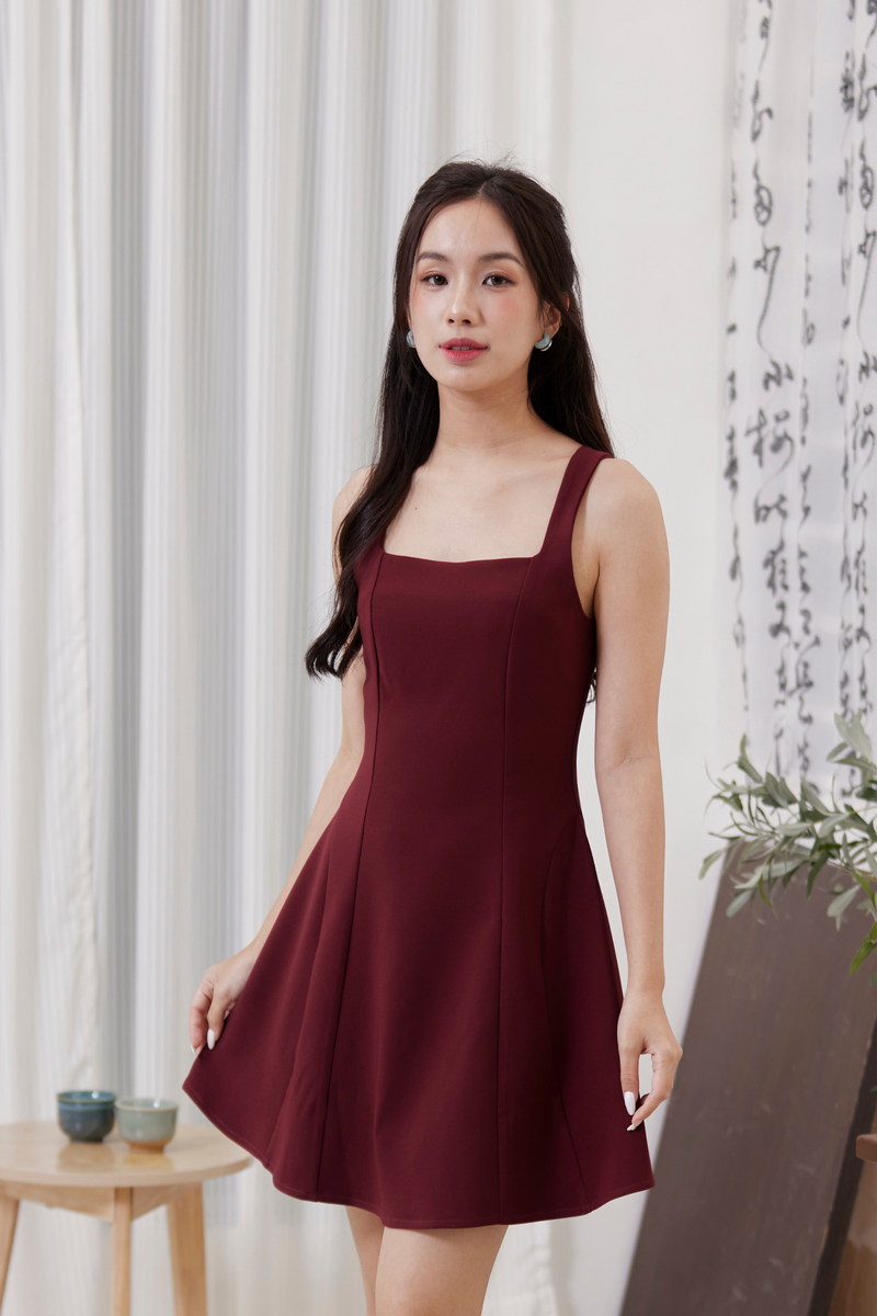 Eterna Thick Strap Flare Dress Wine