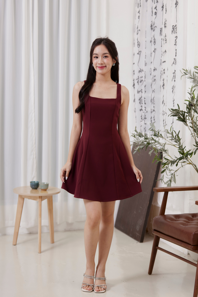 Eterna Thick Strap Flare Dress Wine