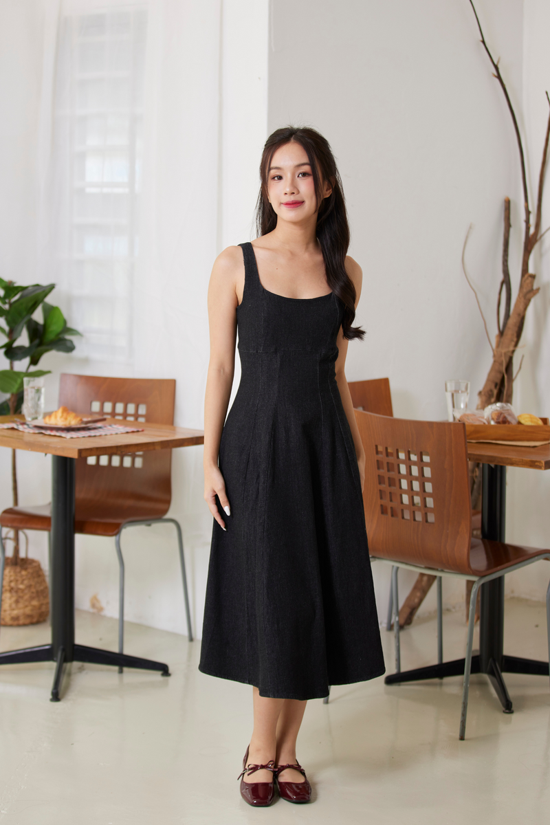 Bridget Sleeveless Denim Midi Dress Black