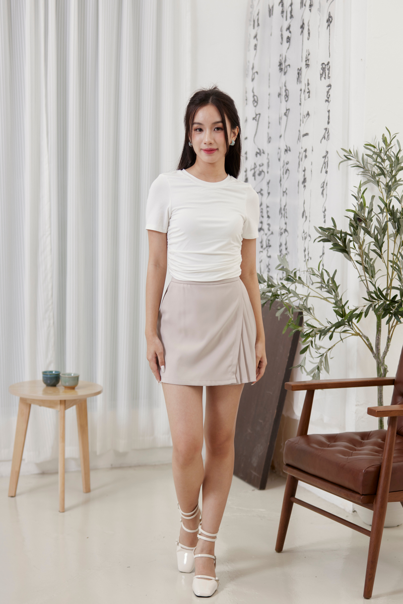 Sophia Asymmetric Pleated Skirt Cream