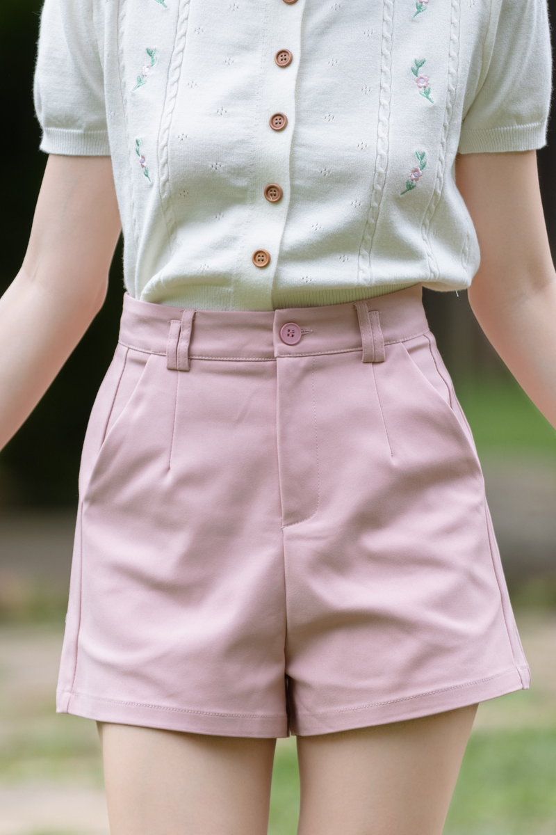 Riley High-Waisted Paneled Side Seam Shorts Blush