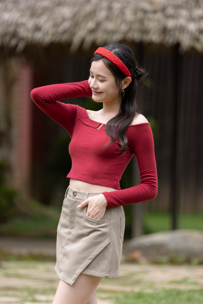 Asymmetrical High-Waisted Corduroy Skirt Oak