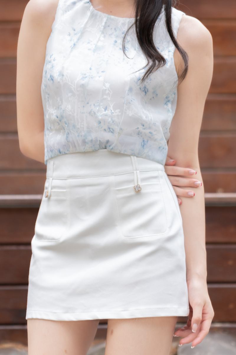 Clover Button A-Line Mini Skirt Ivory