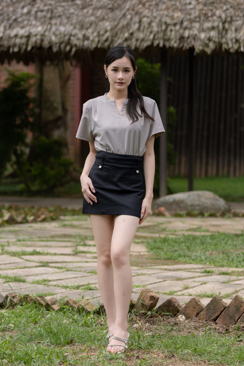 Clover Button A-Line Mini Skort Black