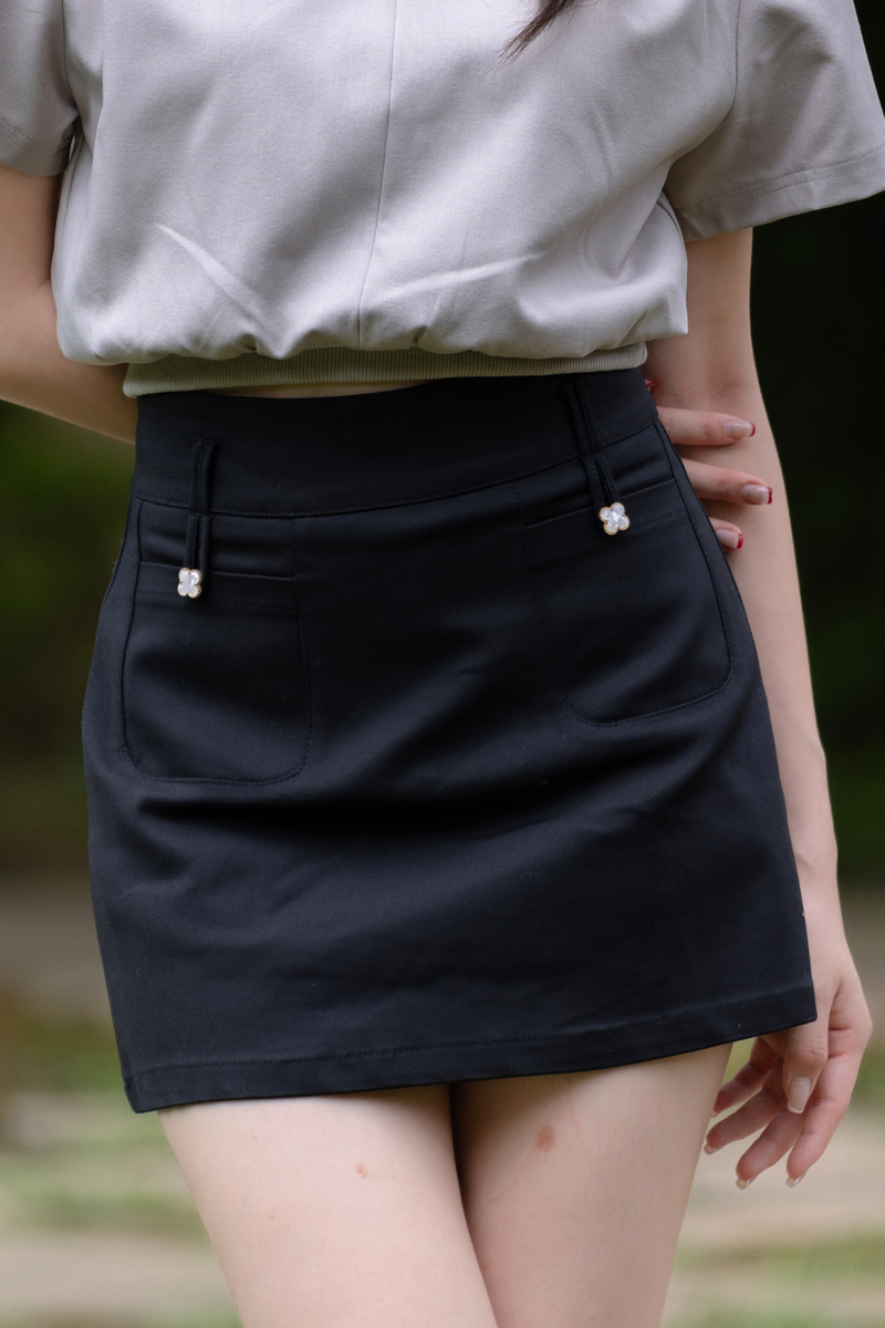 Clover Button A-Line Mini Skort Black