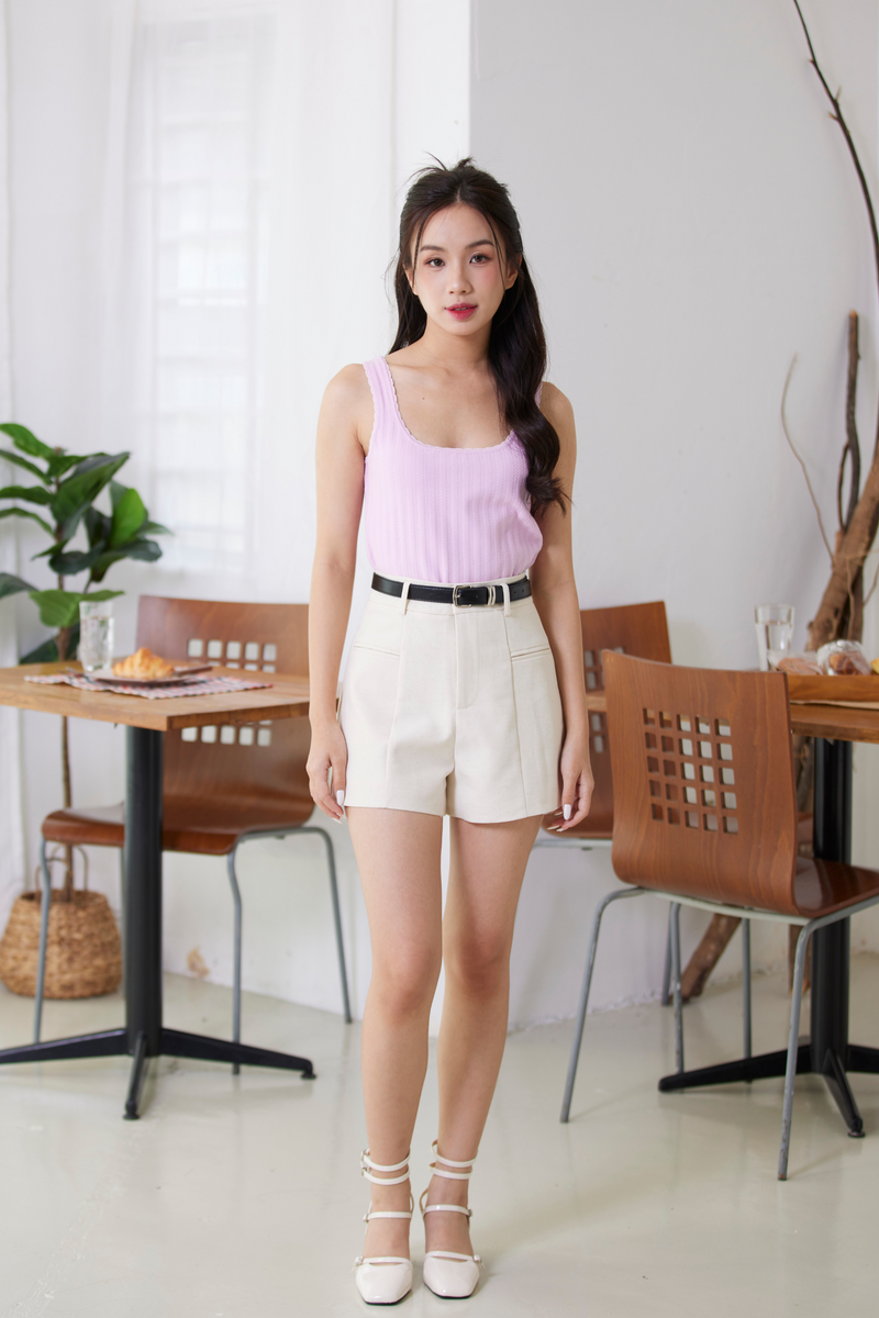 [RESTOCK] Nevelle Belted Tweed Shorts Cream