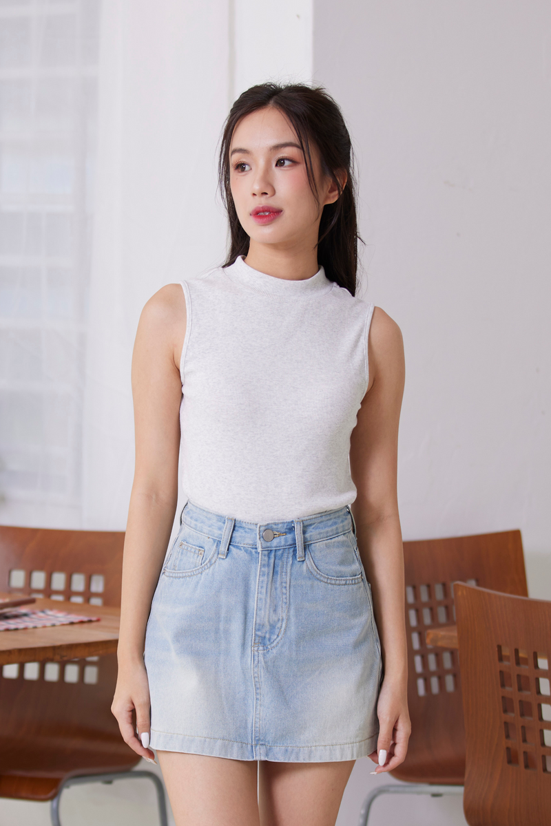 Flexi High Neck Sleeveless Crop Grey